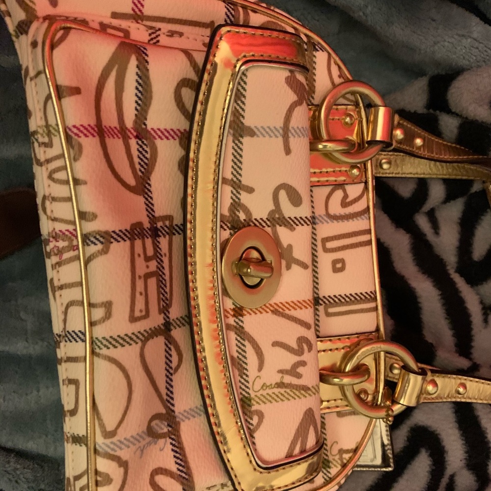 Gold and White Authentic Coach Purse - Picture 5 of 5